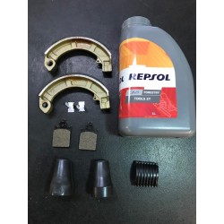 KIT TAGLIANDO PIAGGIO VESPA PX FRENO A DISCO 125/150 (OLIO MIX 1 LT-SCARPETTE-GOMMINO-GANASCE POST.-PASTIGLIE ANT.)