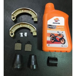 KIT TAGLIANDO PIAGGIO VESPA PX FRENO A DISCO 125/150 (OLIO MIX 1 LT-SCARPETTE-GOMMINO-GANASCE POST.-PASTIGLIE ANT.)